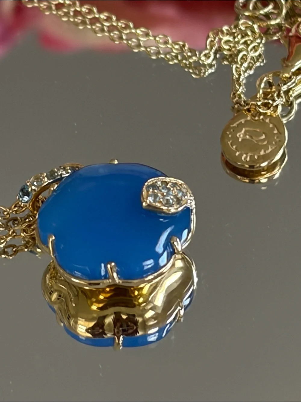 Rarities Carol Brodie Blue Chalcedony & Blue Topaz Flower Pendant with Chain NWT